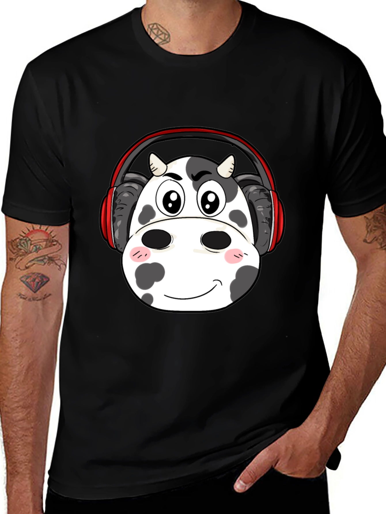 Variant 30 of Cow Headphone T-Shirt - Black