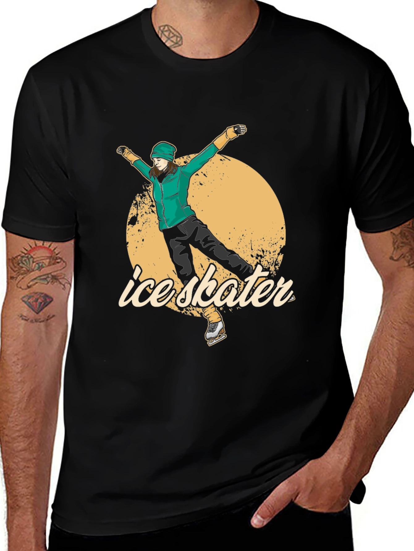 Variant 15 of Ice Skater Graphic Tee - Black Cotton T-Shirt