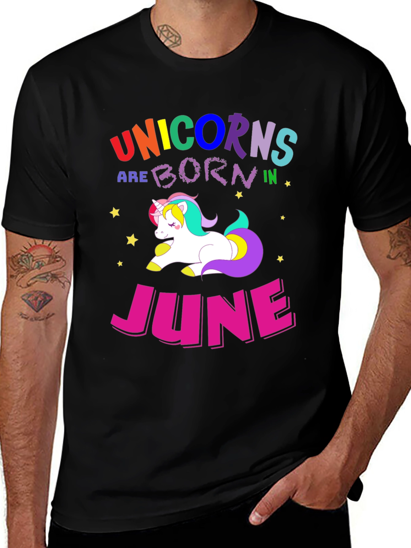 Unicorns Born in June Black T-Shirt