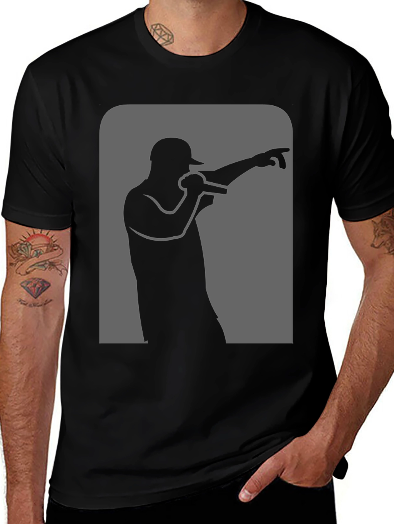 Variant 30 of Rapper Silhouette Graphic Black T-Shirt