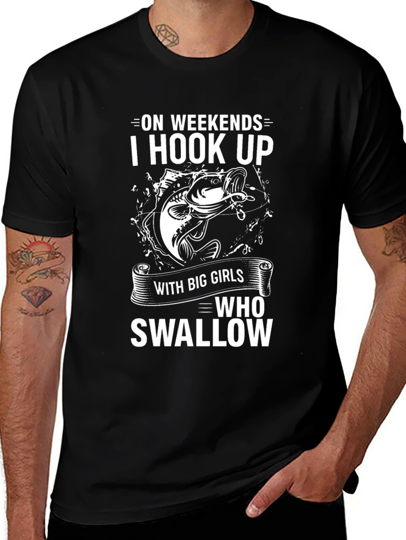 Variant 3 of Fishing Humor T-Shirt - Hook Up with Big Girls Who Swallow