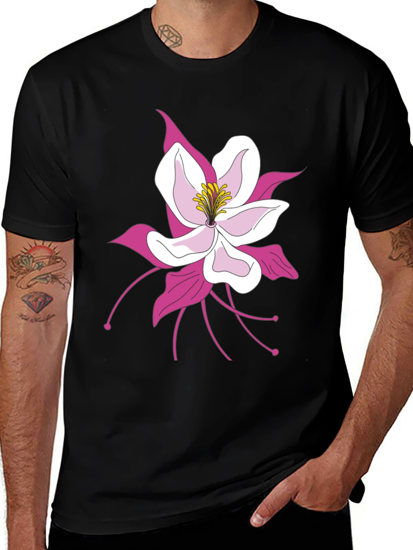 Variant 16 of Floral Graphic Tee - Black Cotton Blend