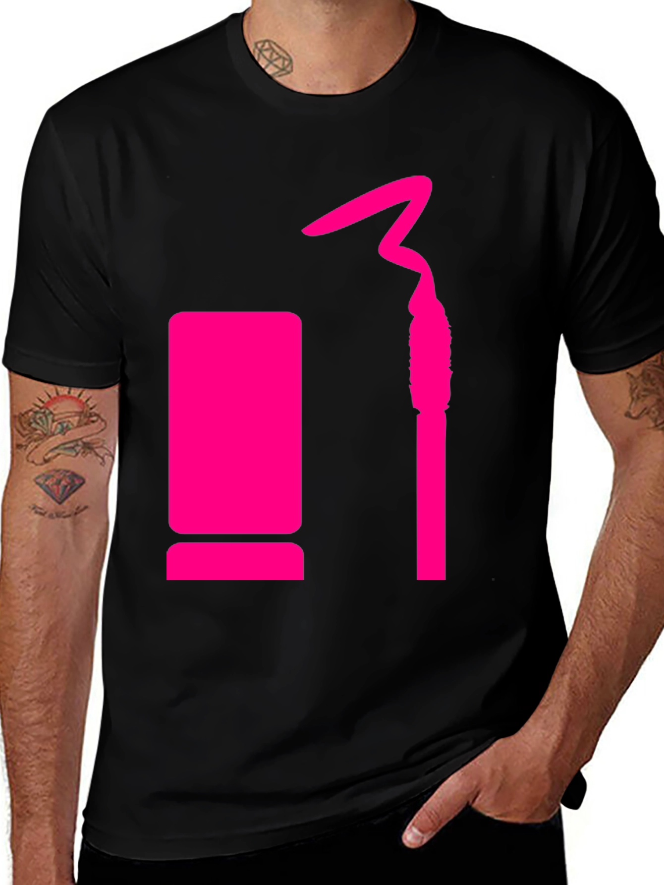 Variant 10 of Trendy Black Tee with Pink Lipstick Design