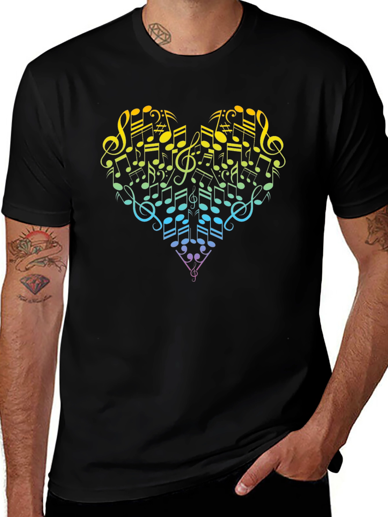 Variant 27 of Musical Heart T-Shirt - Rainbow Music Notes Graphic Tee