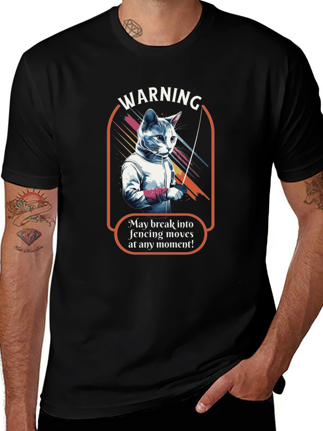 Variant 22 of Warning Cat Fencing T-Shirt - Humorous Sport Tee