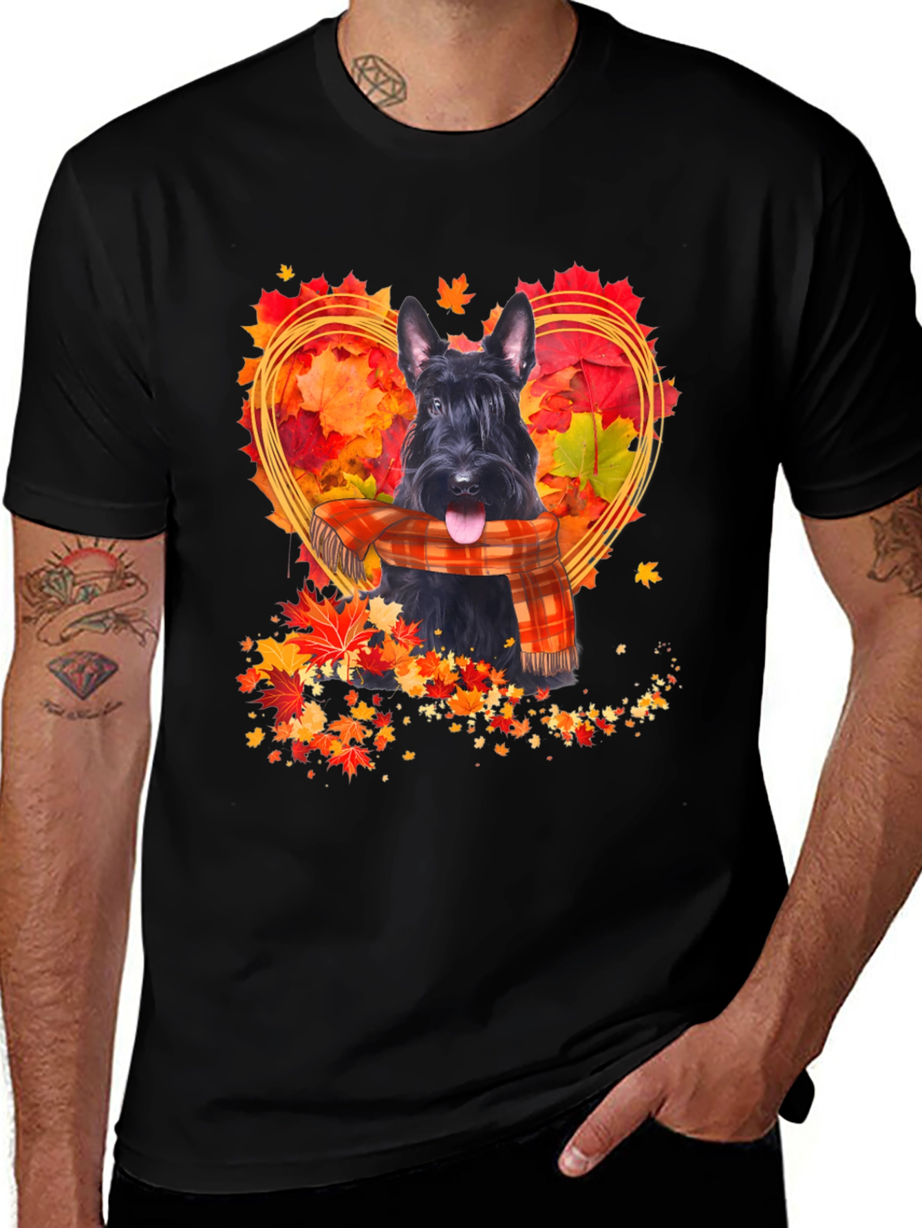 Scottish Terrier Fall Leaves Heart T-Shirt