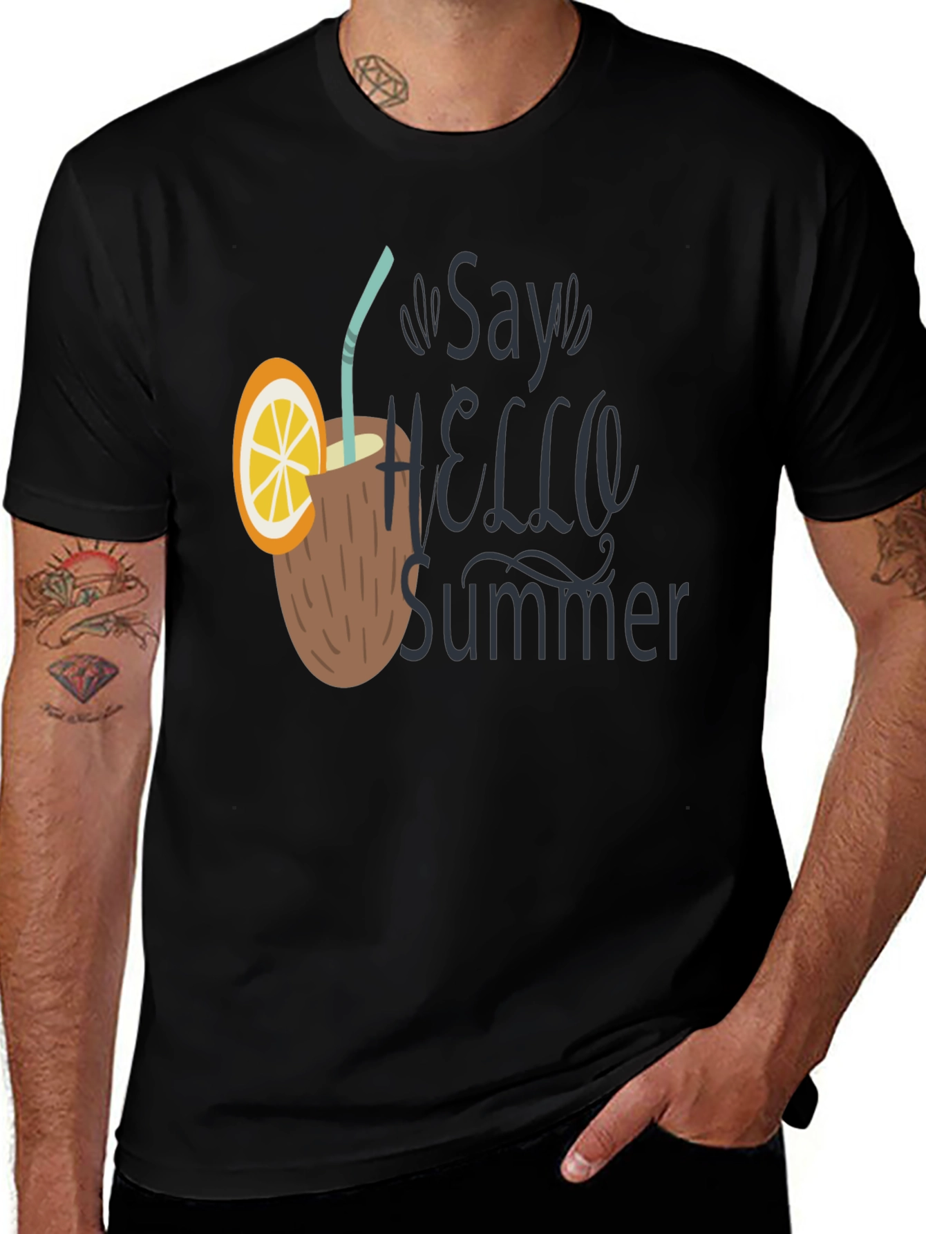 Variant 18 of Say Hello Summer T-Shirt - Coconut Drink Design