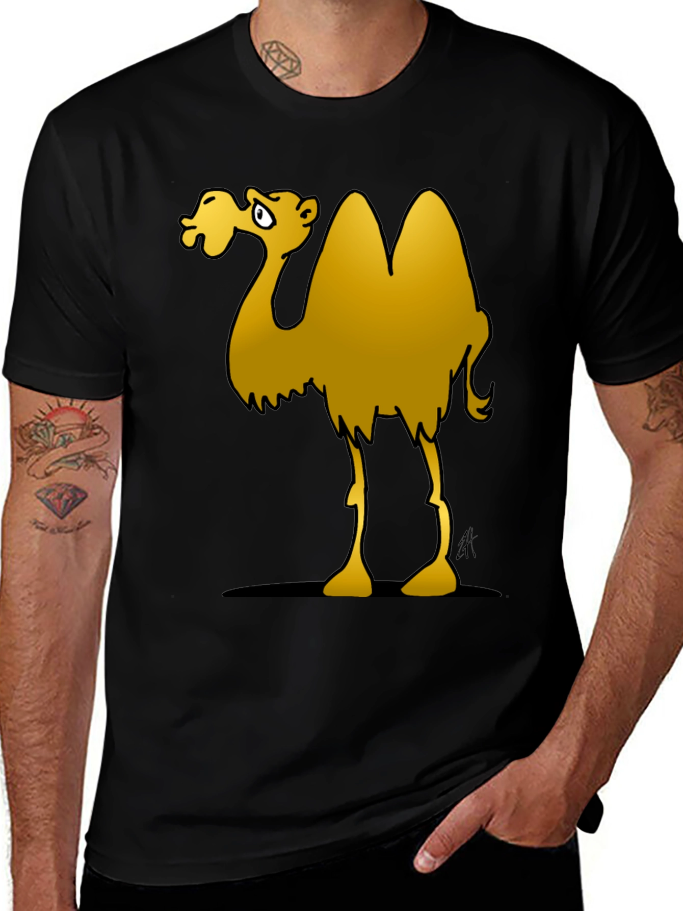 Variant 6 of Camel Cartoon Graphic T-Shirt - Black Cotton Tee