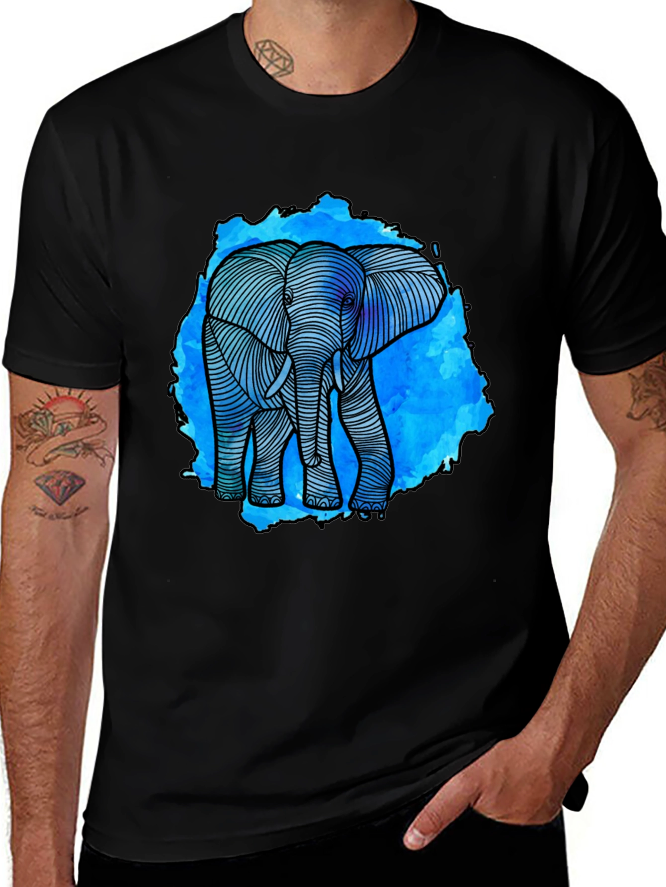 Variant 19 of Elephant Graphic Tee - Stylish Men's Black T-Shirt