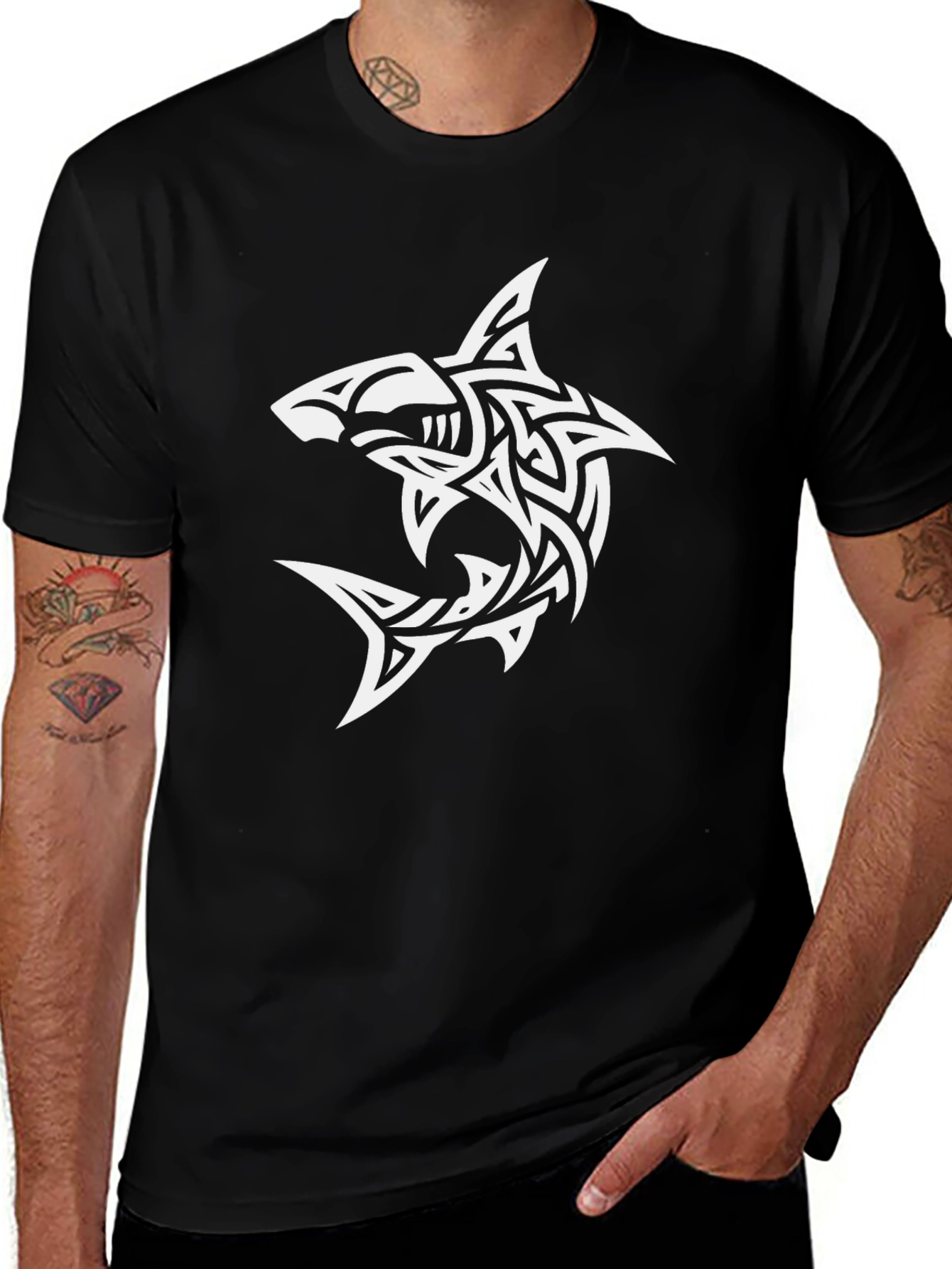 Variant 15 of Tribal Shark Graphic Tee - Black Cotton T-Shirt