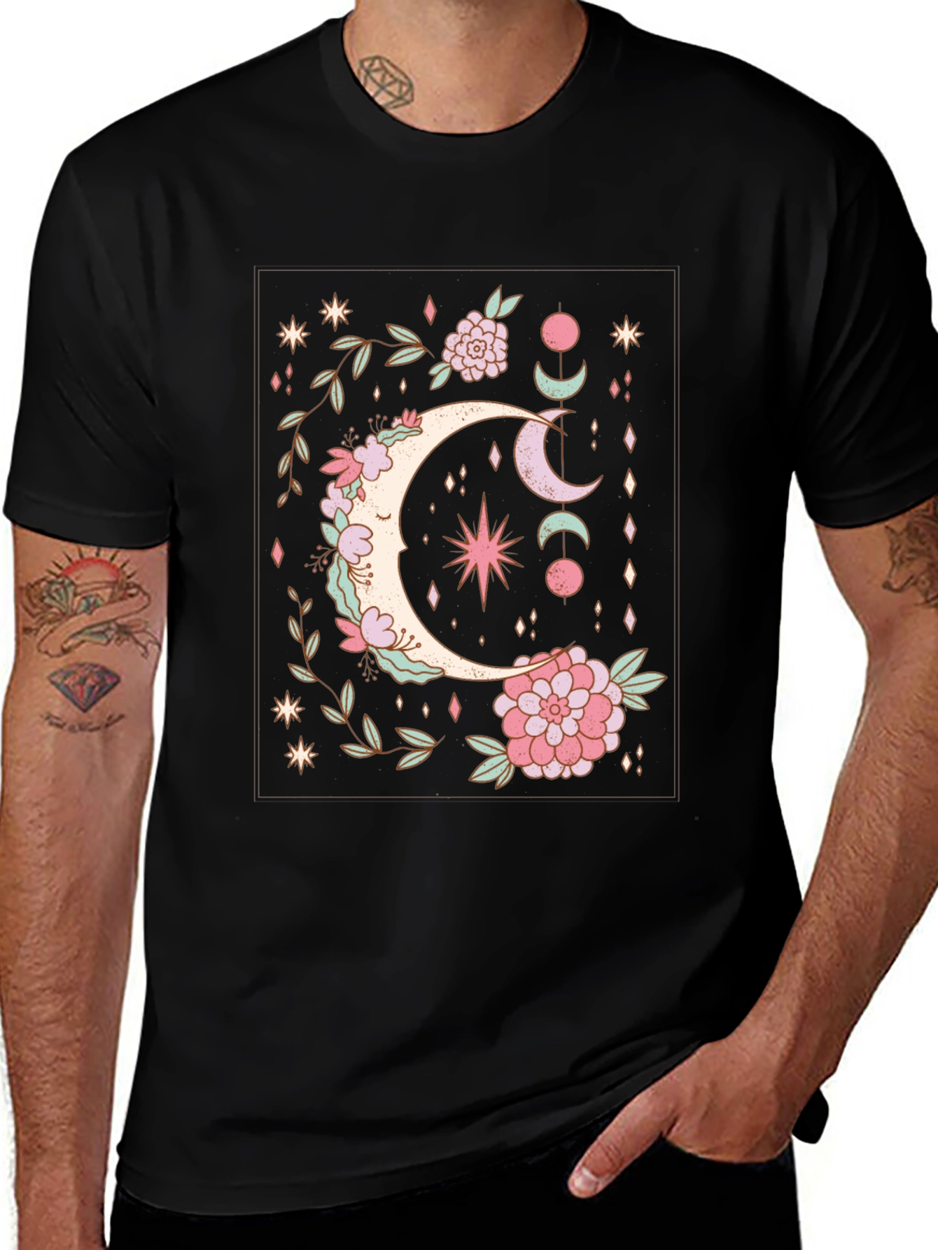 Variant 22 of Boho Moon & Floral Black T-Shirt