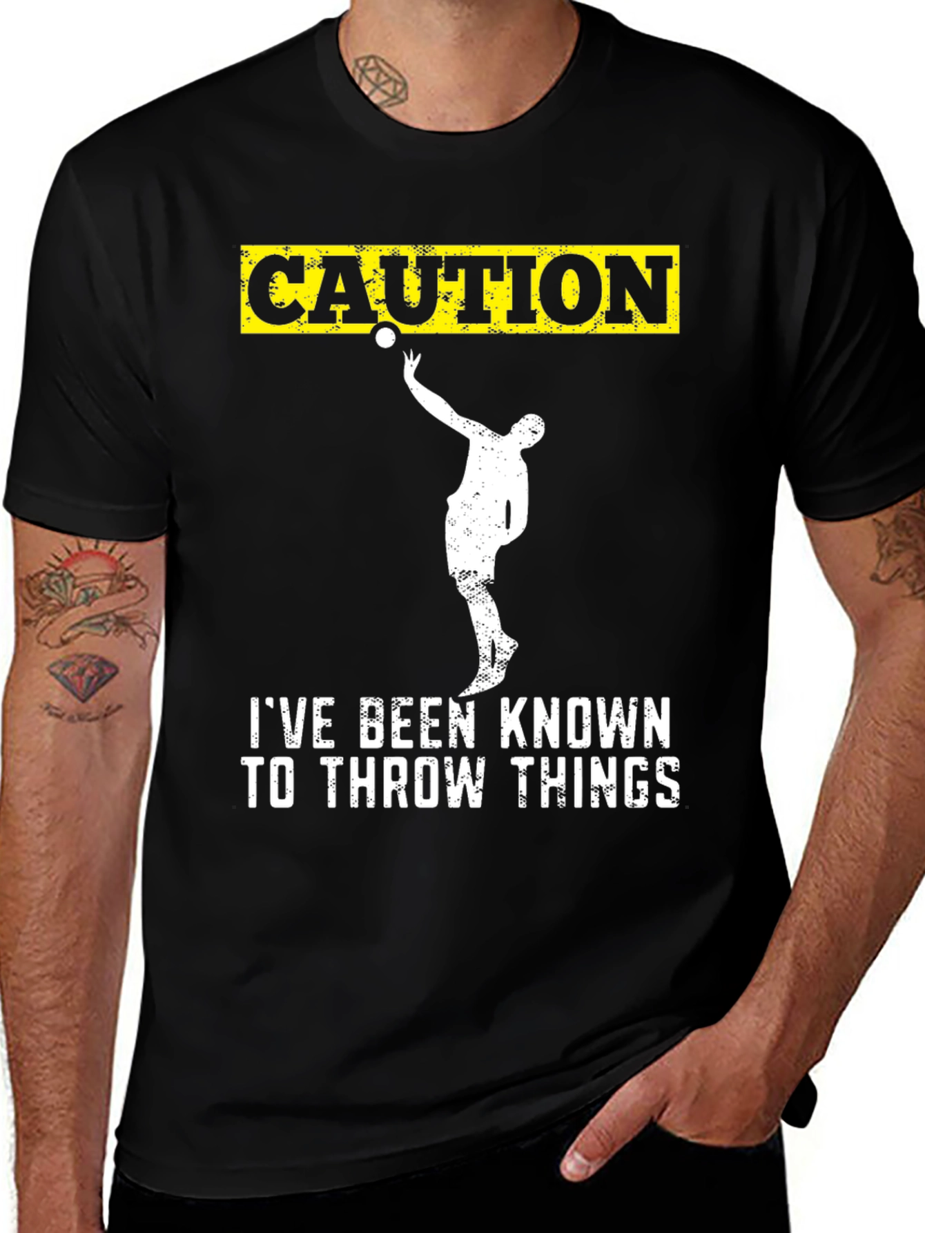 Variant 26 of Caution Thrower Graphic T-Shirt - Black