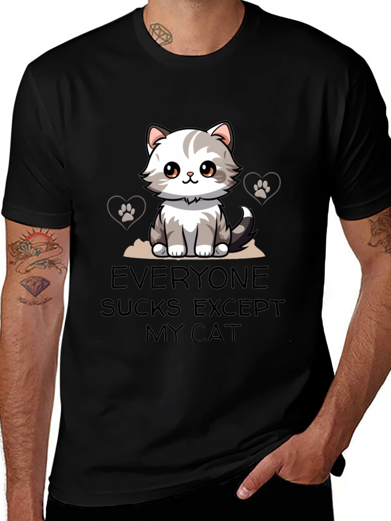 Black Everyone Sucks Except My Cat T-Shirt main image