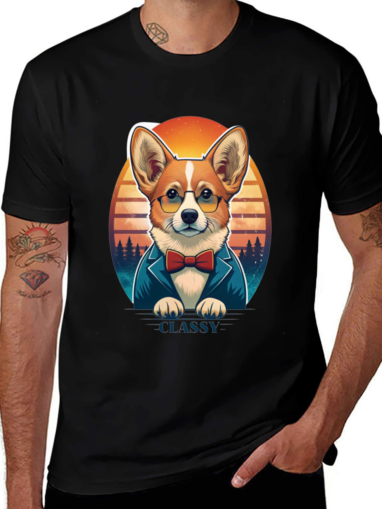 Variant 10 of Classy Corgi T-Shirt: Gentleman Dog Design