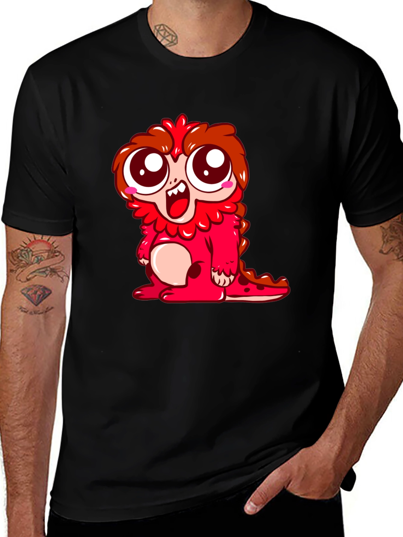 Variant 13 of Cute Cartoon Monster Graphic Tee - Black