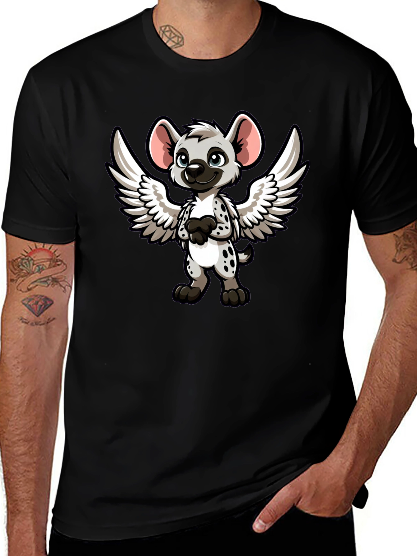 Variant 11 of Cartoon Hyena Angel Wings Black T-Shirt