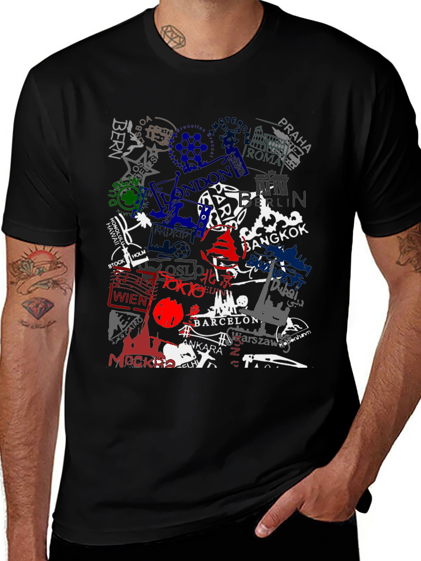 Variant 3 of World Cities Stamp T-Shirt - Black