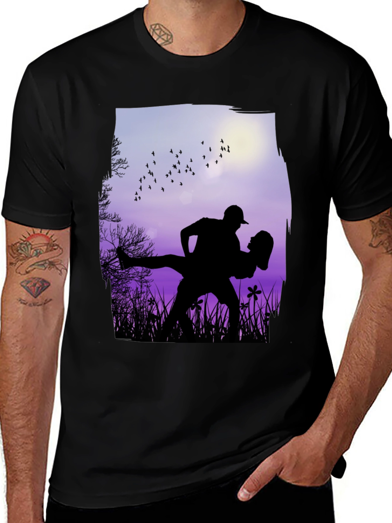 Variant 13 of Silhouette Couple Dance Graphic T-Shirt - Romantic Design