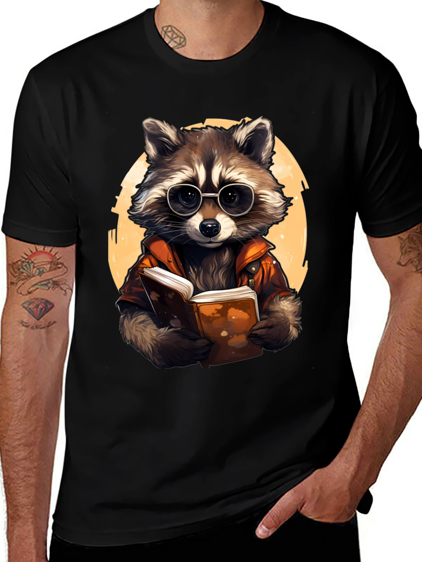 Variant 5 of Raccoon Reader Black T-Shirt