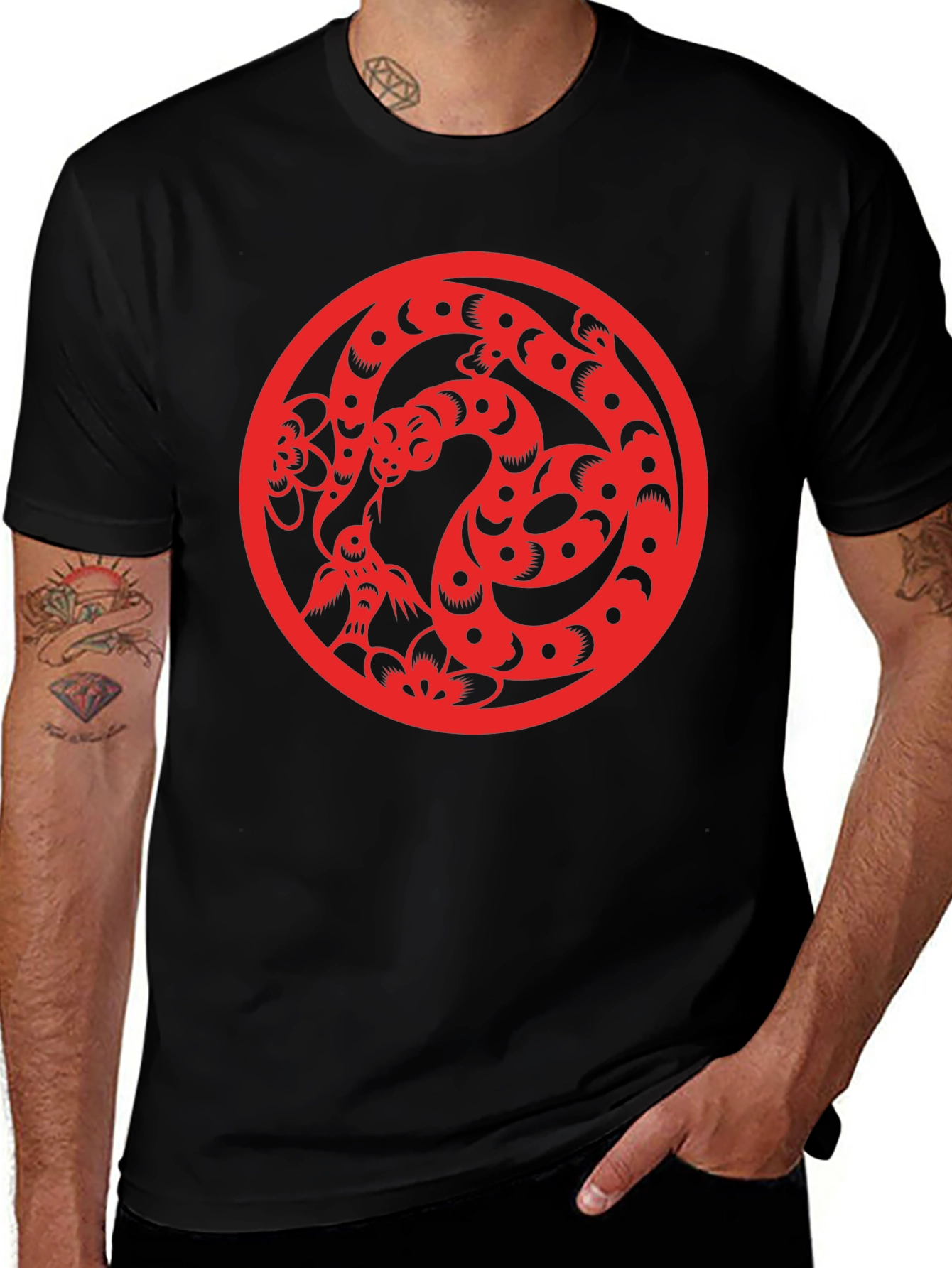 Variant 17 of Year of the Snake Graphic Tee - Red Design on Black
