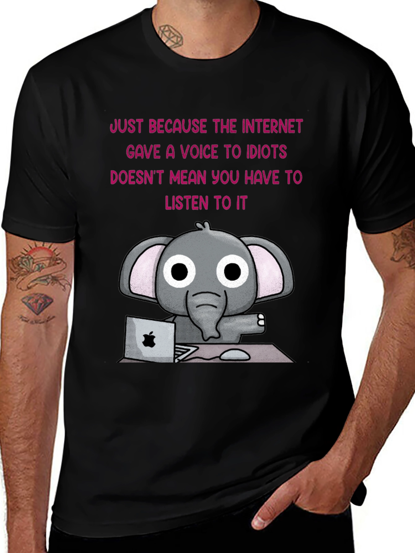 Variant 23 of Internet Idiots T-Shirt - Elephant with Laptop Design