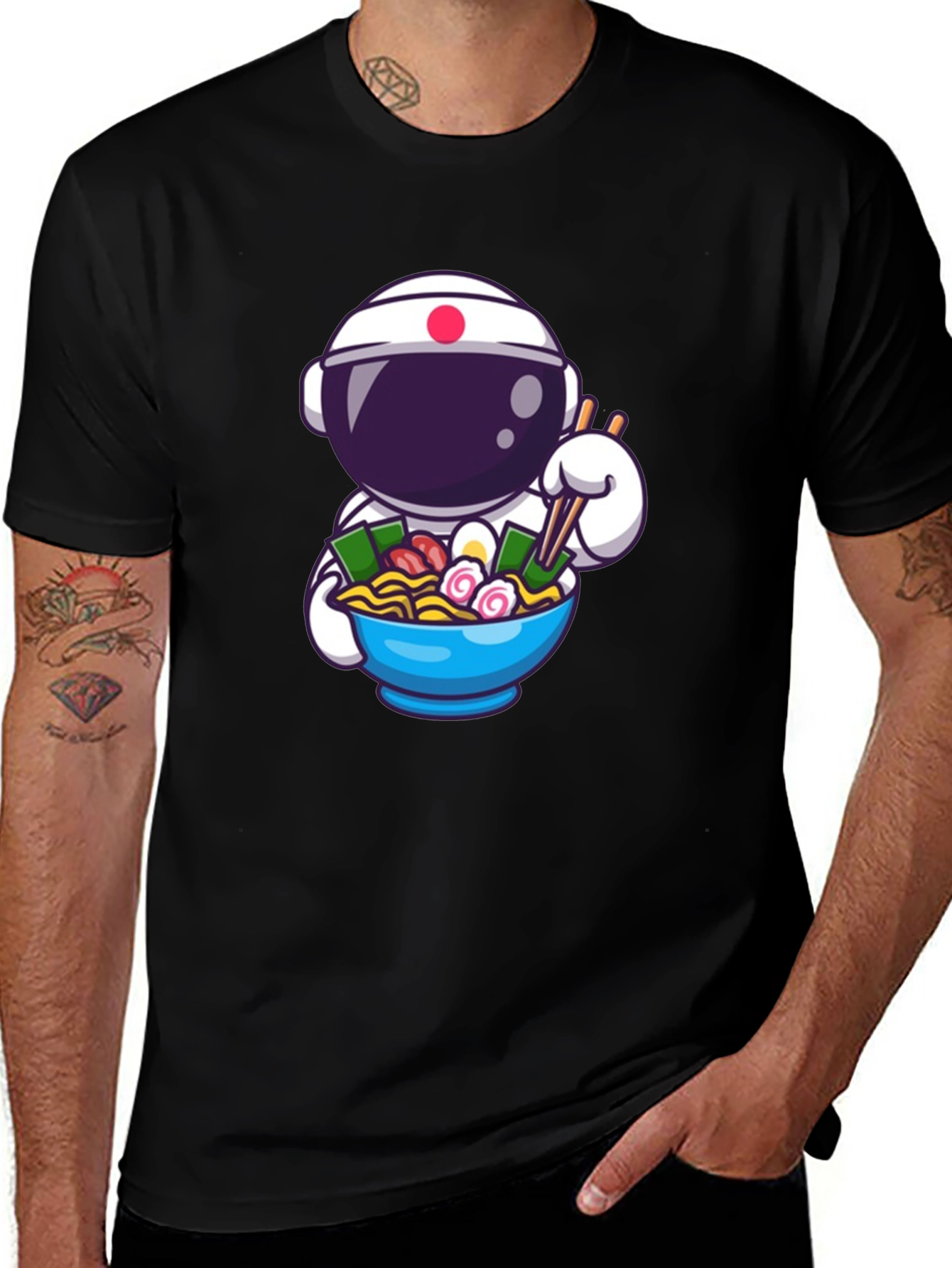 Variant 16 of Astronaut Ramen Bowl T-Shirt - Black Graphic Tee