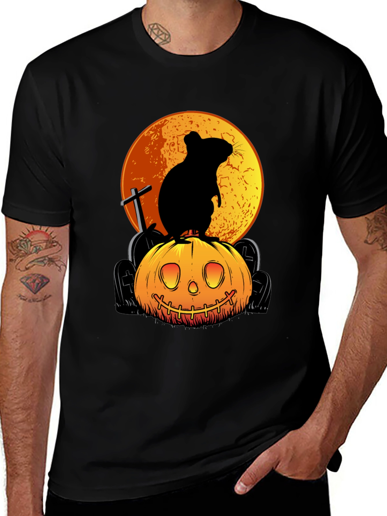 Halloween Rat on Pumpkin Graphic Tee