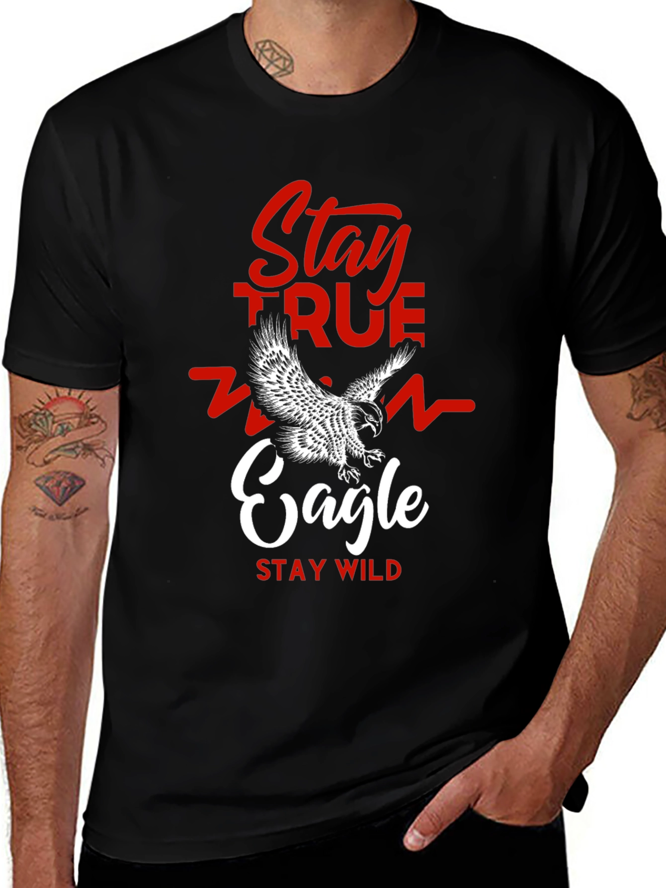 Variant 21 of Stay True Eagle Graphic Tee - Men's Black T-Shirt