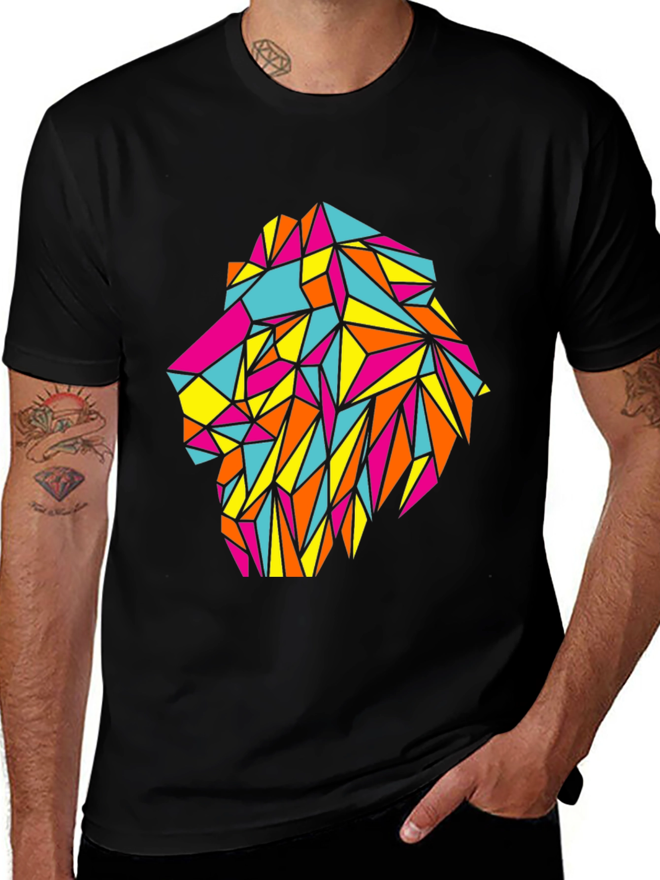 Variant 18 of Geometric Lion Head T-Shirt - Bold Graphic Tee