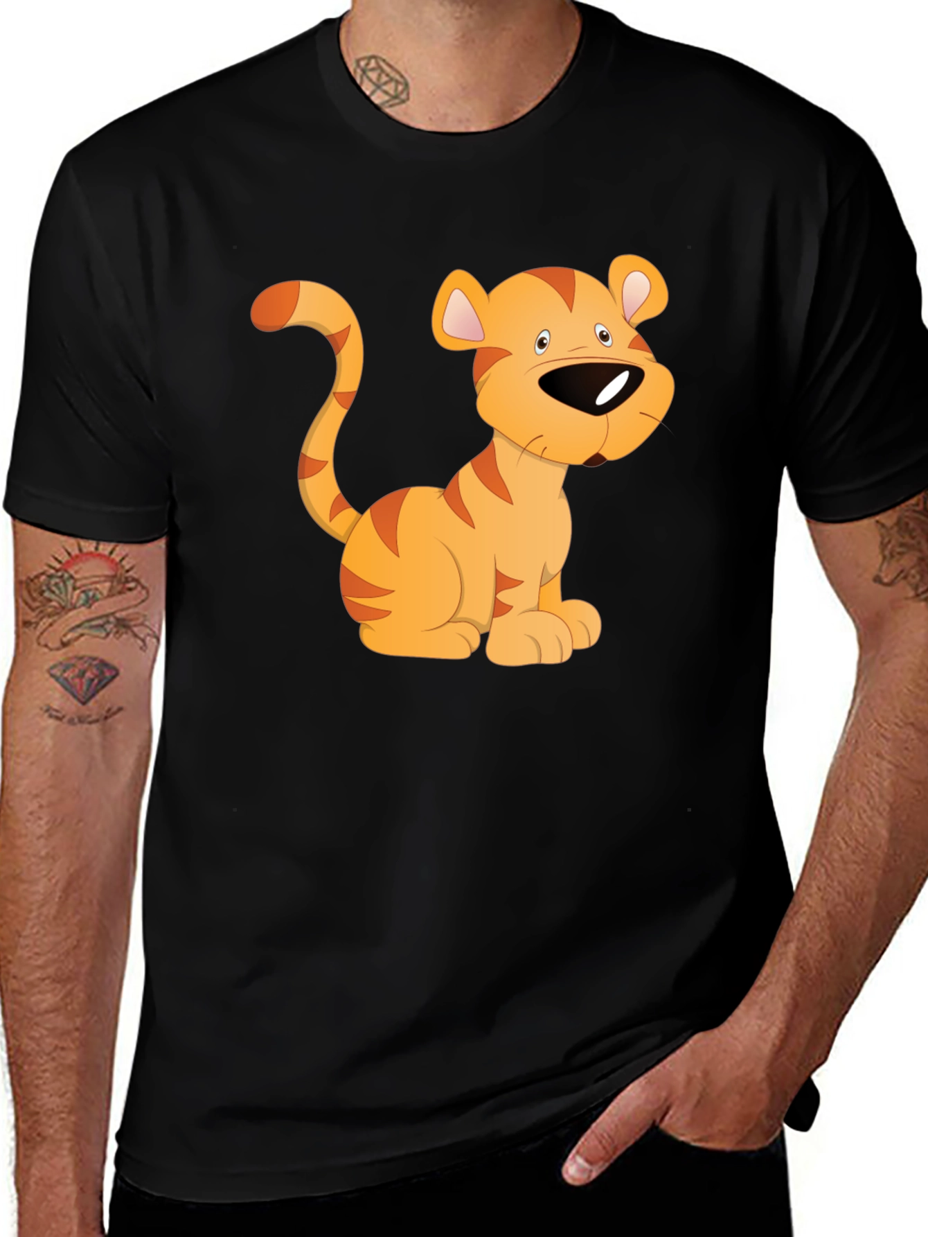 Variant 4 of Cartoon Tiger Graphic T-Shirt - Black