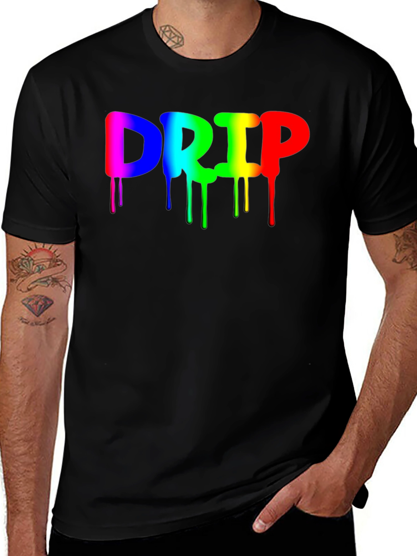 Variant 20 of Rainbow Drip Graphic Black T-Shirt - Trendy Casual Wear