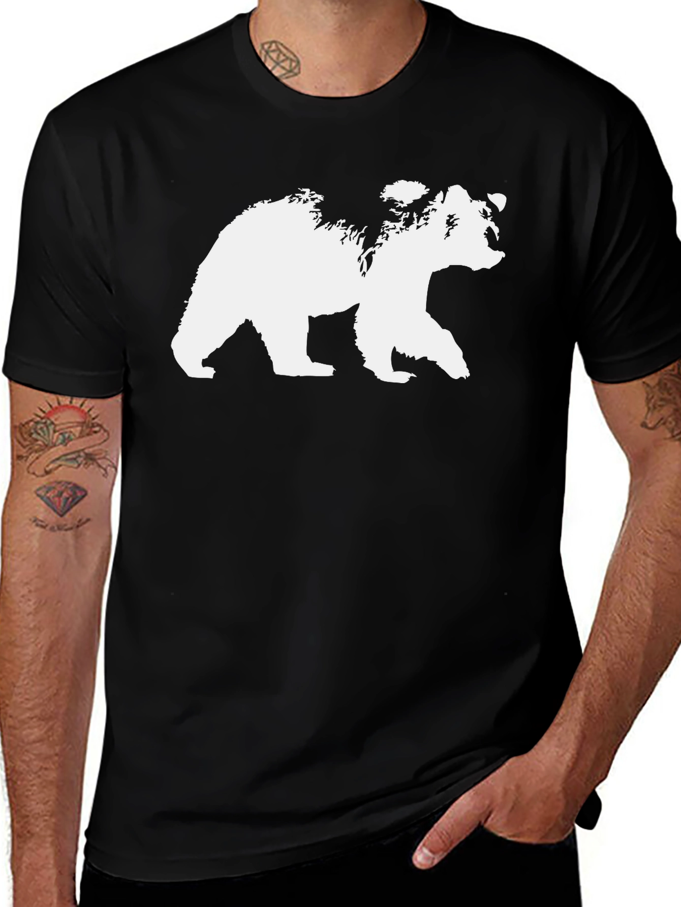 Black Bear Graphic Tee - Black Cotton T-Shirt main image