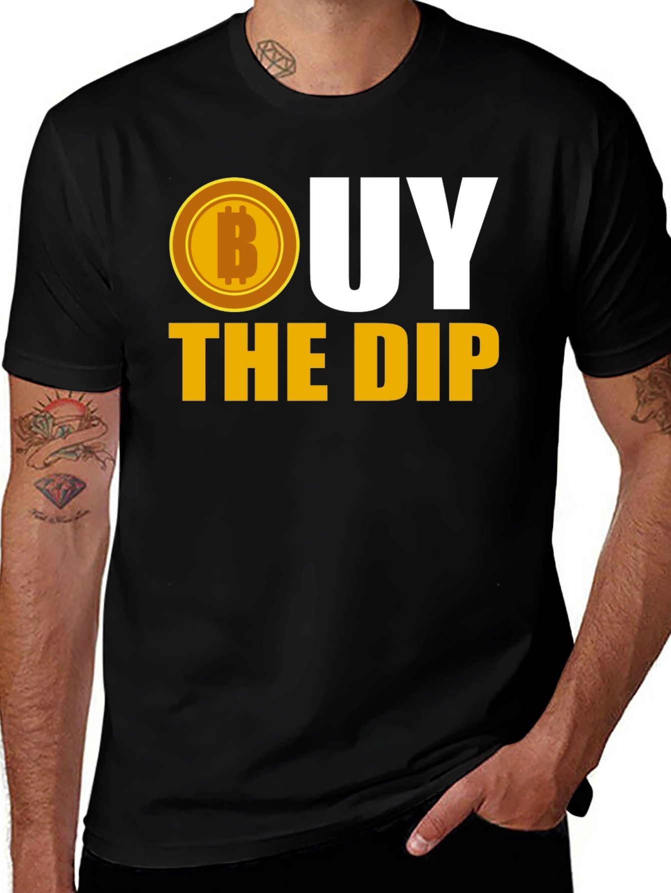 Bitcoin Buy the Dip Graphic Tee - Black Crypto T-Shirt