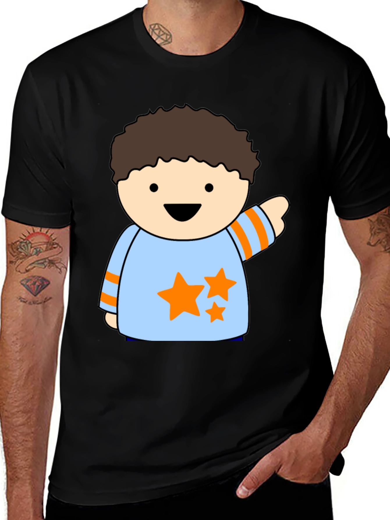 Cartoon Boy Graphic Black T-Shirt