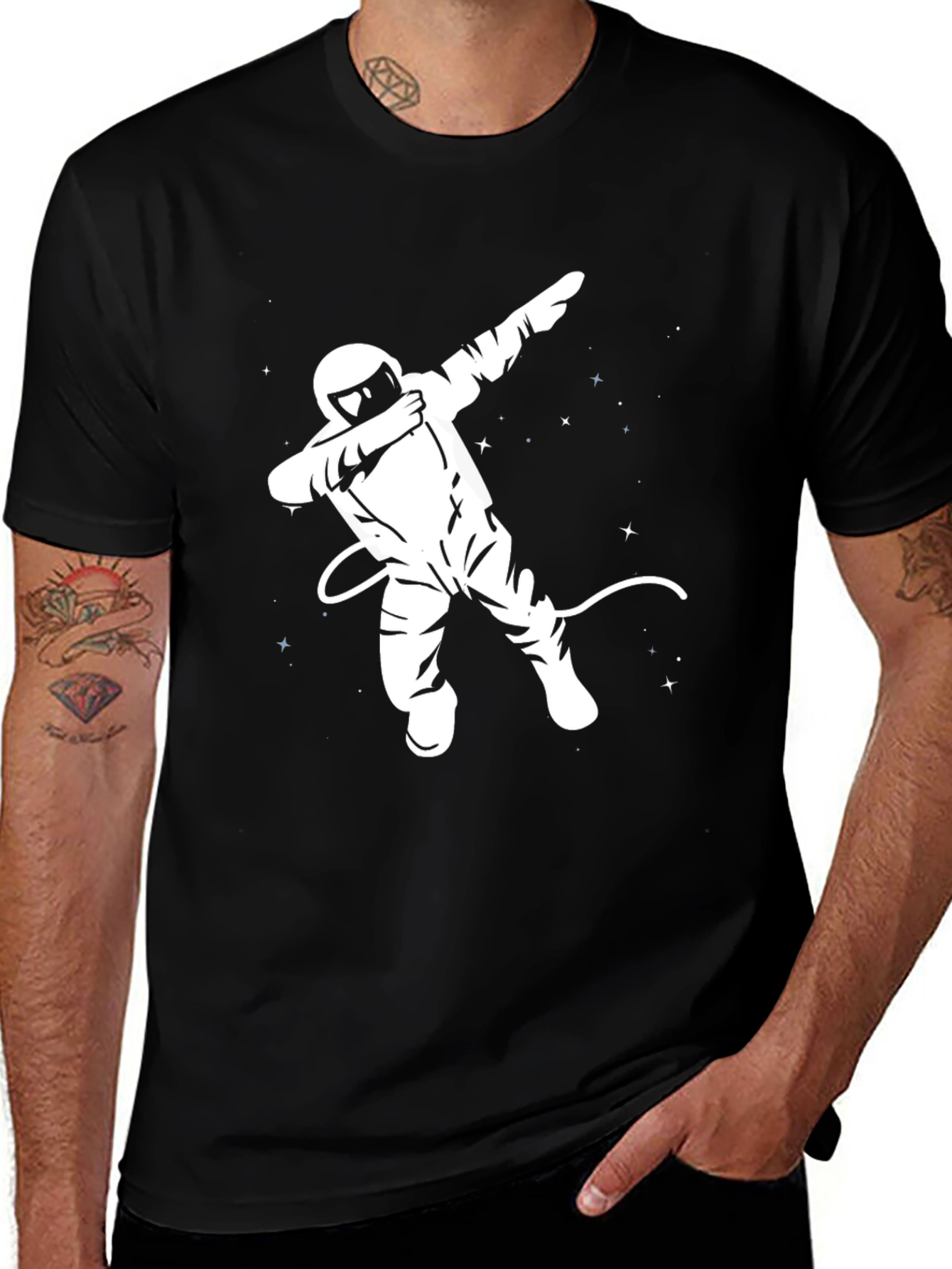 Variant 10 of Dabbing Astronaut Graphic Tee - Black Cotton Blend