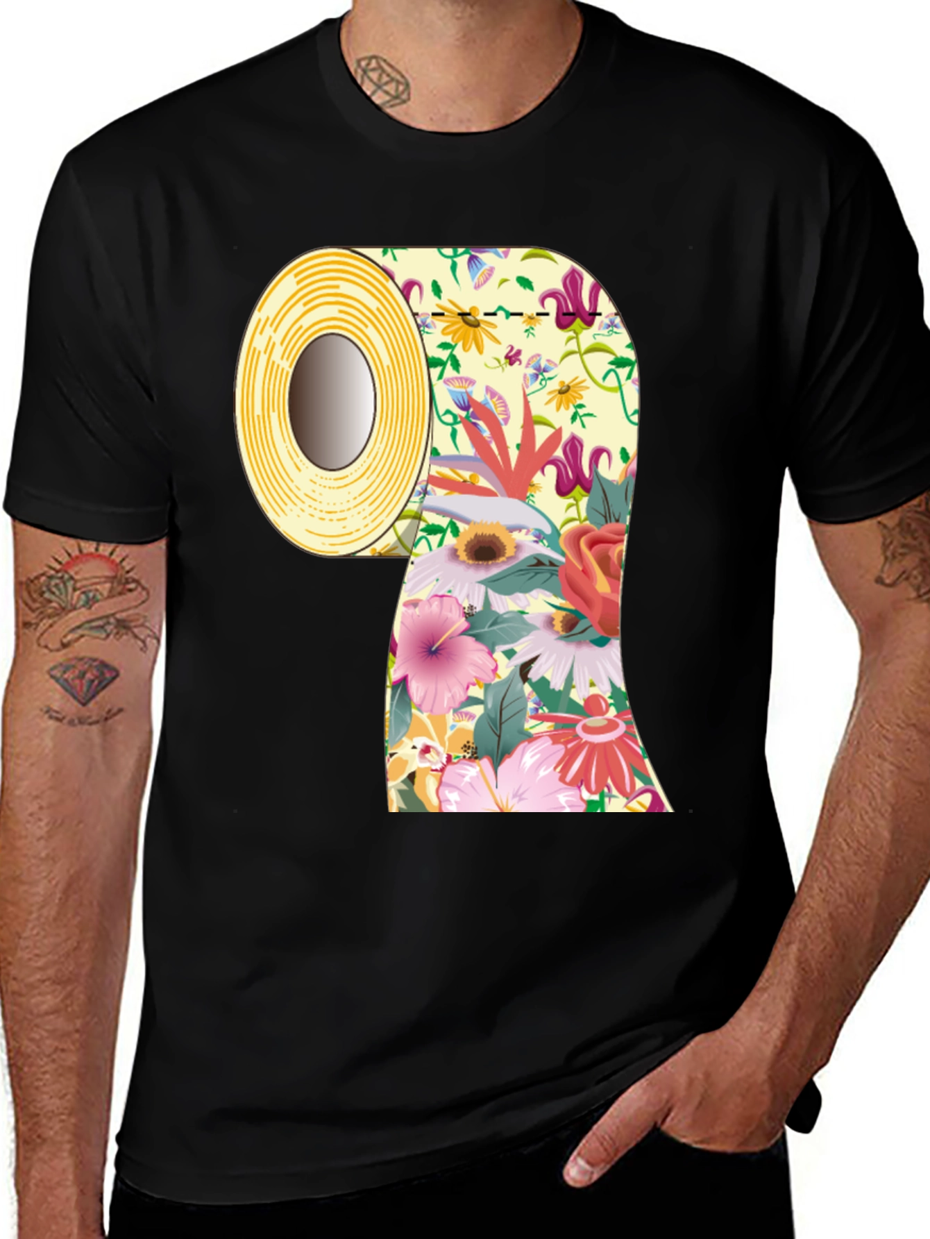Black Floral Toilet Paper Roll Graphic T-Shirt main image