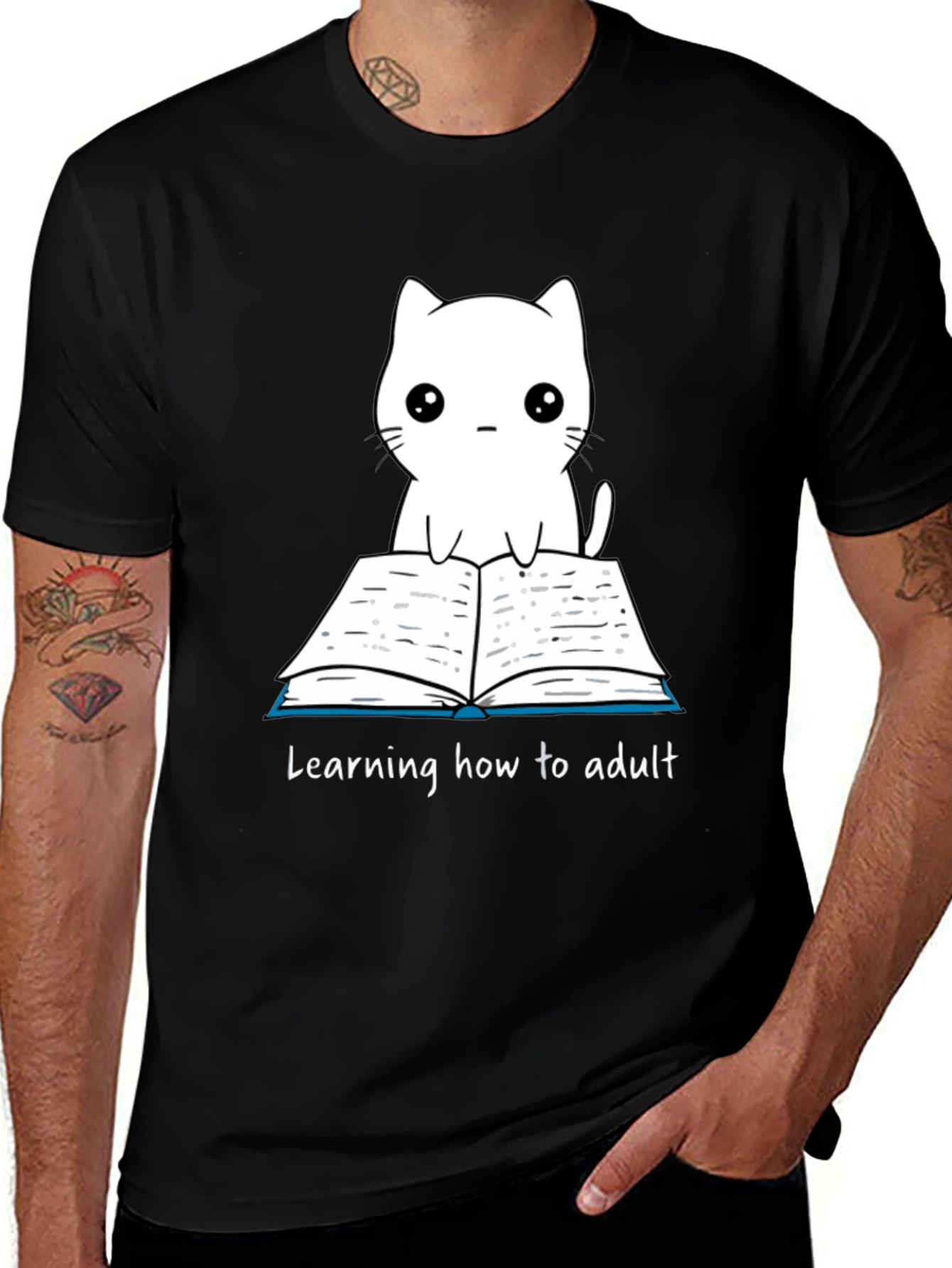 Cute Cat Learning to Adult T-Shirt