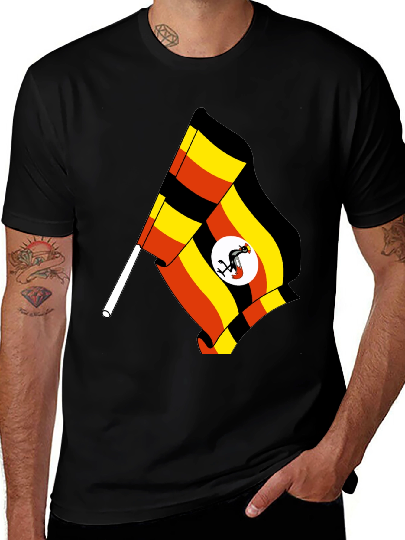 Uganda Flag T-Shirt - Black Cotton Tee