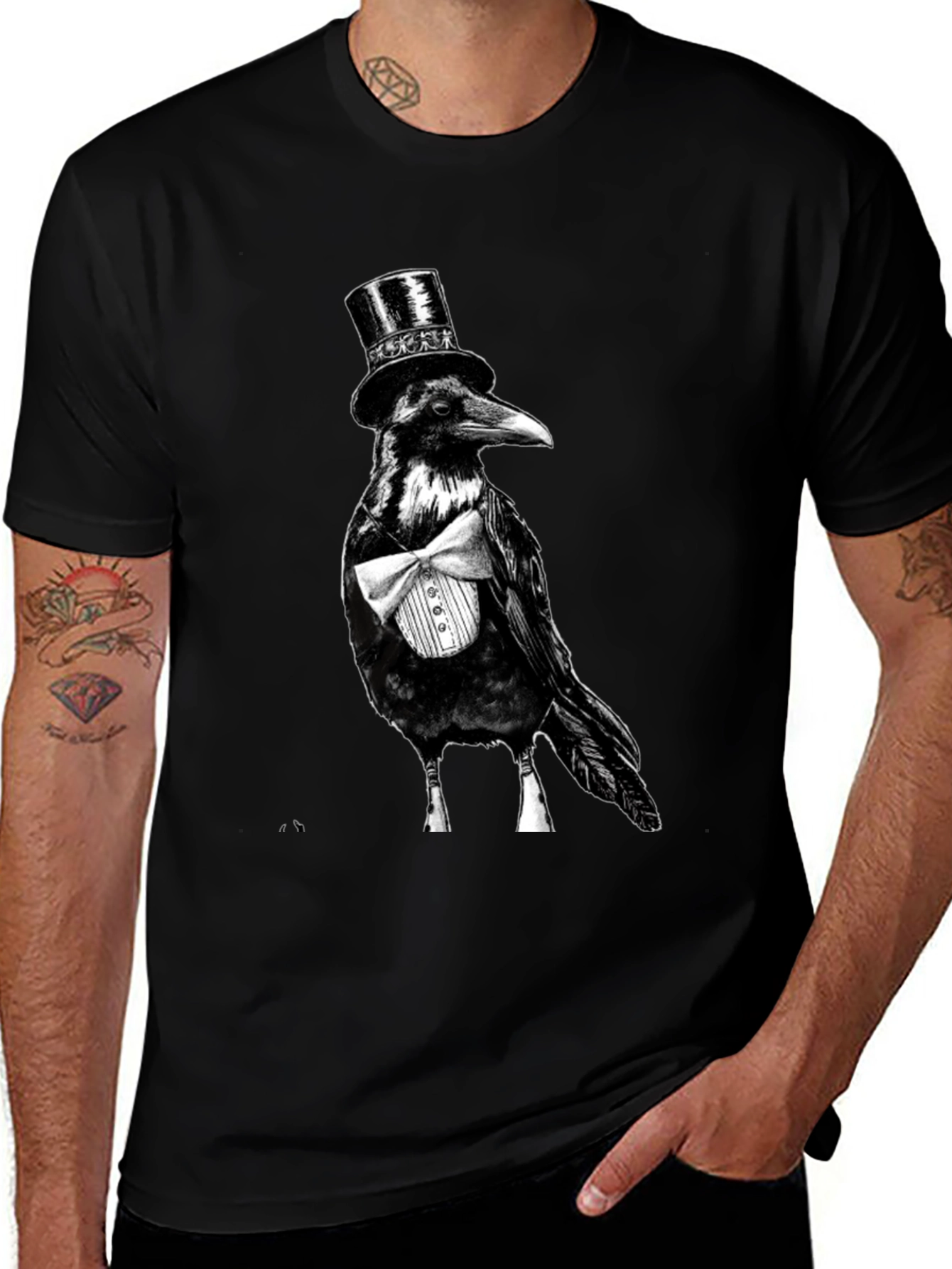 Raven Tuxedo Graphic Tee - Dapper Bird Black T-Shirt