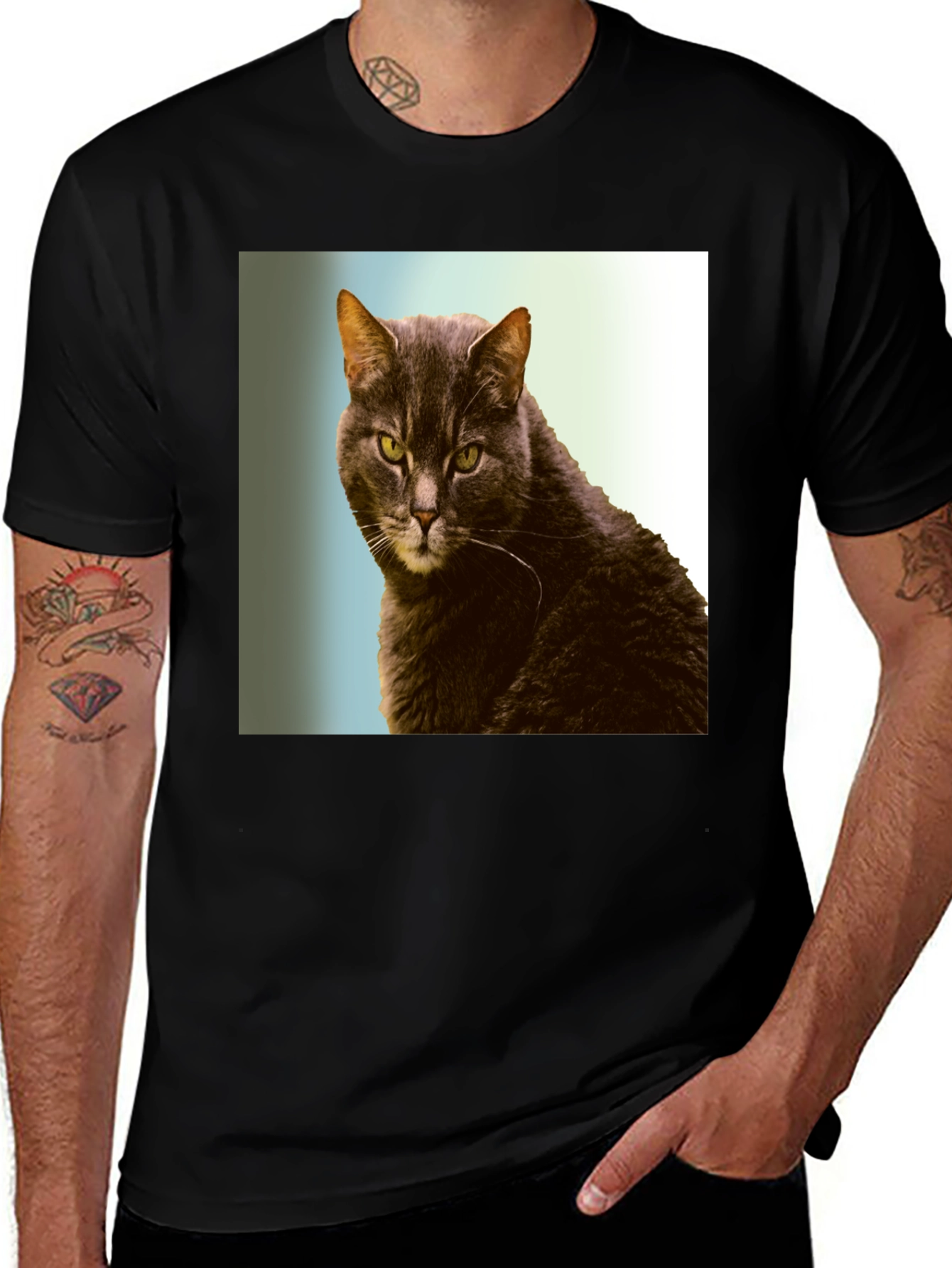 Black Cool Cat Graphic Tee - Black Cotton Shirt main image