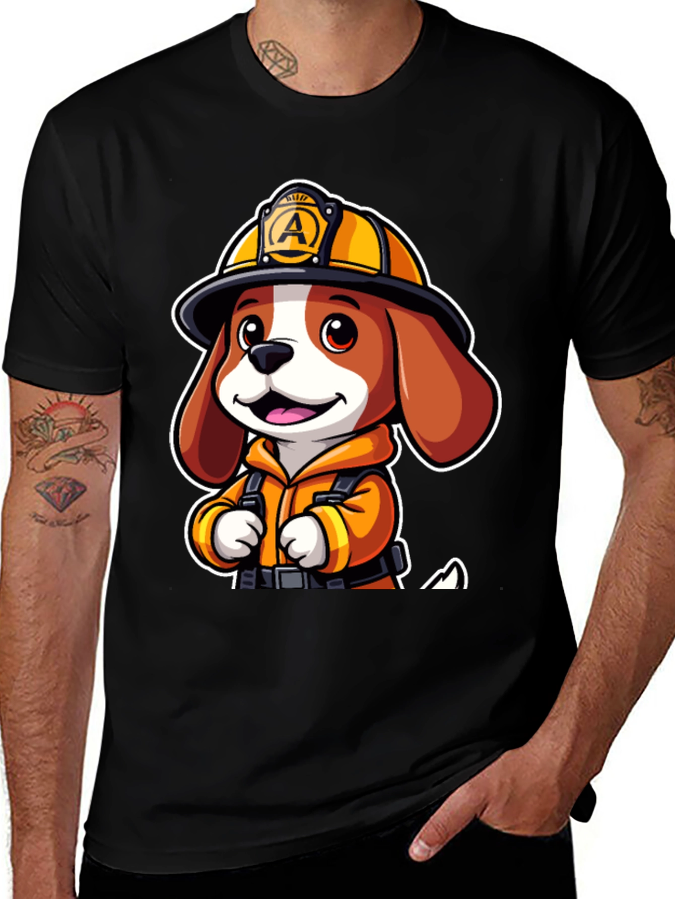 Variant 5 of Dog Firefighter T-Shirt - Cartoon Rescue Pup Design