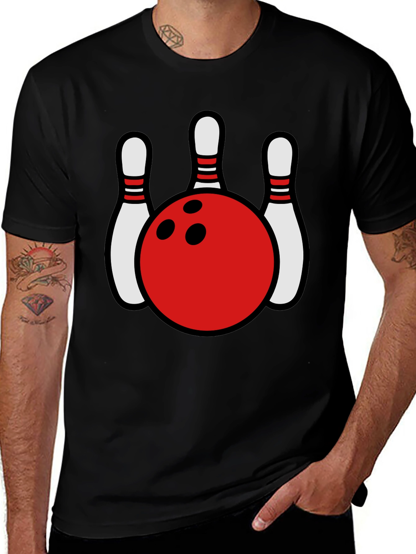 Variant 18 of Bowling Ball and Pins Graphic Tee - Classic Strike Design