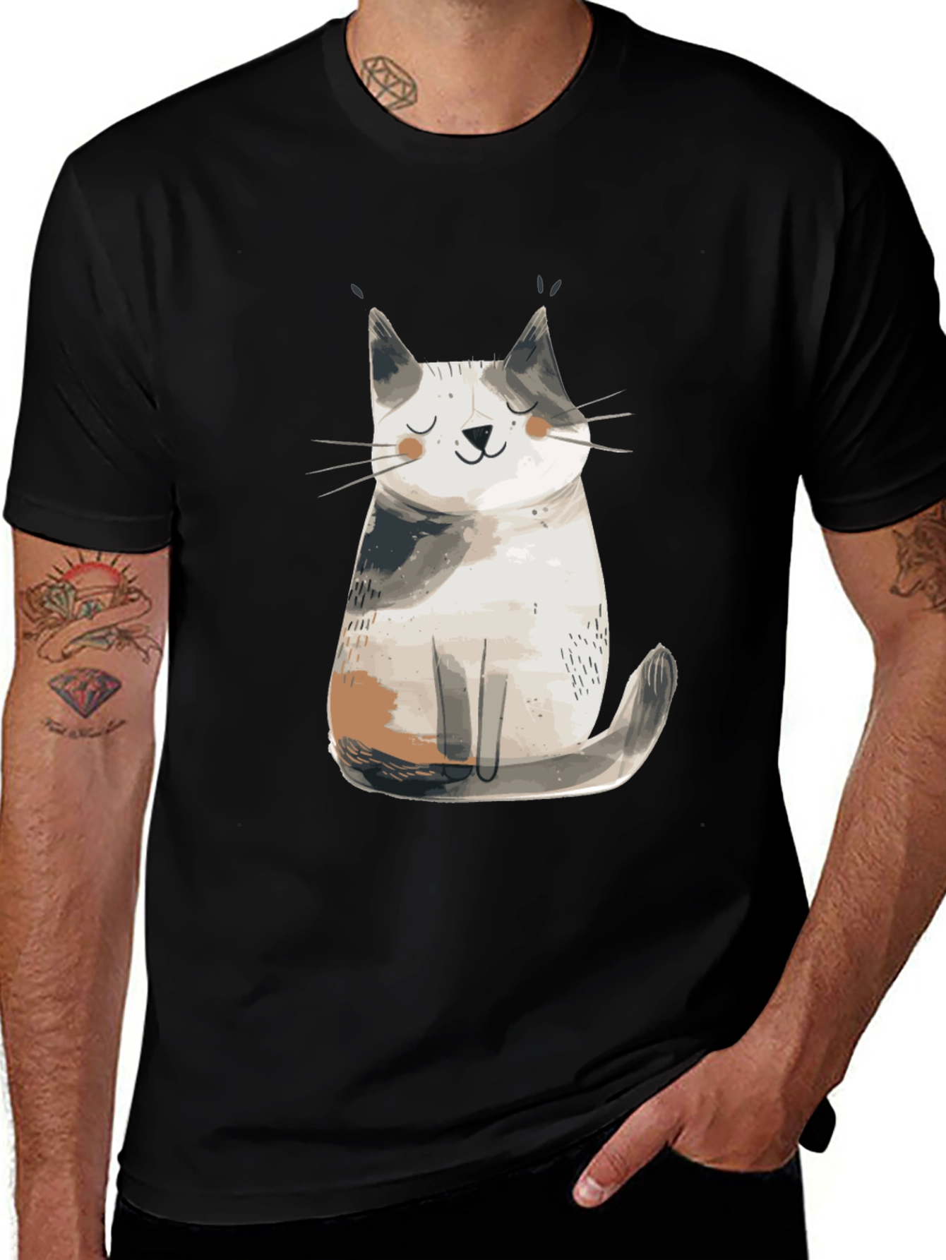 Variant 7 of Cute Cat Graphic T-Shirt - Black