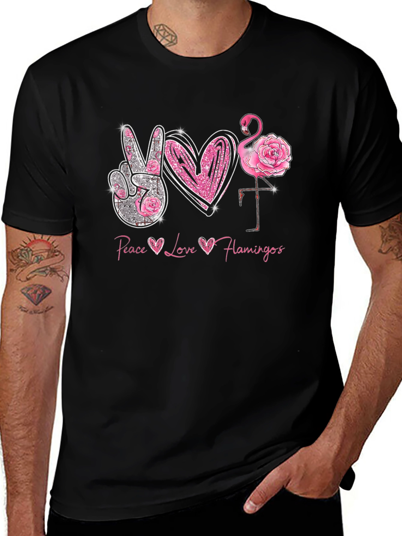 Peace Love Flamingos Graphic T-Shirt