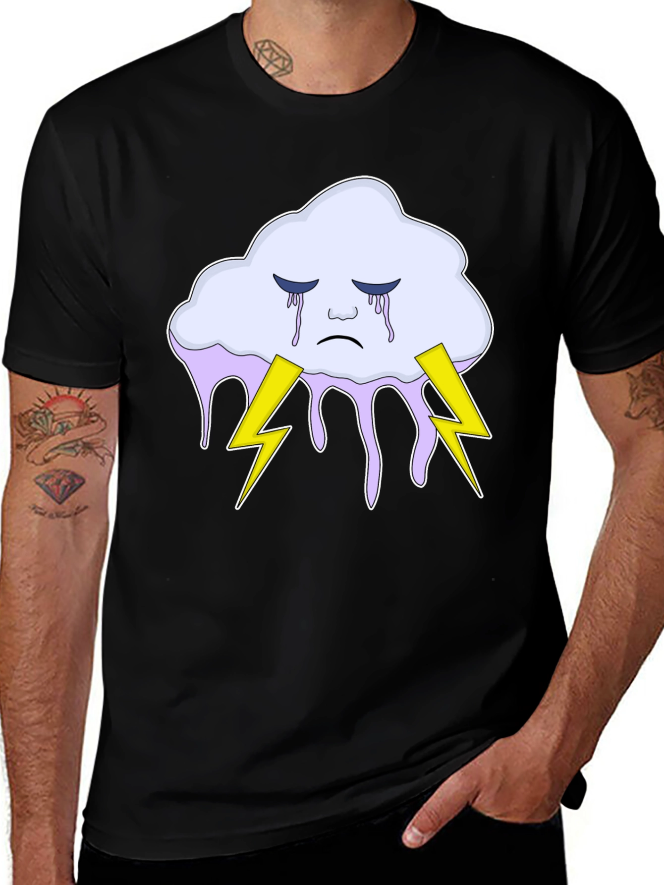 Variant 4 of Sad Cloud Lightning Graphic Tee - Black