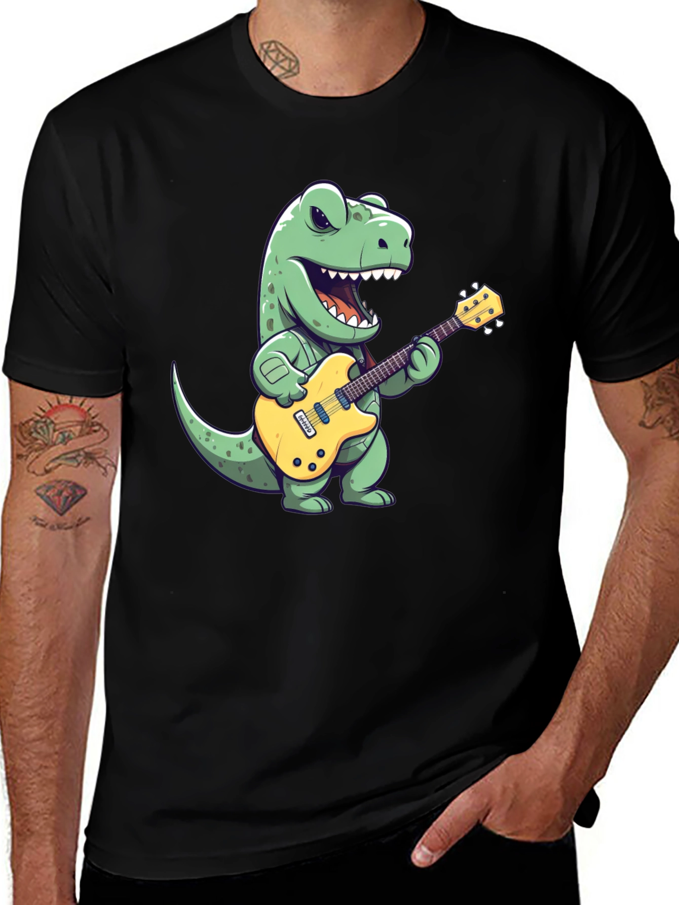 Variant 25 of Dino Guitarist Black T-Shirt