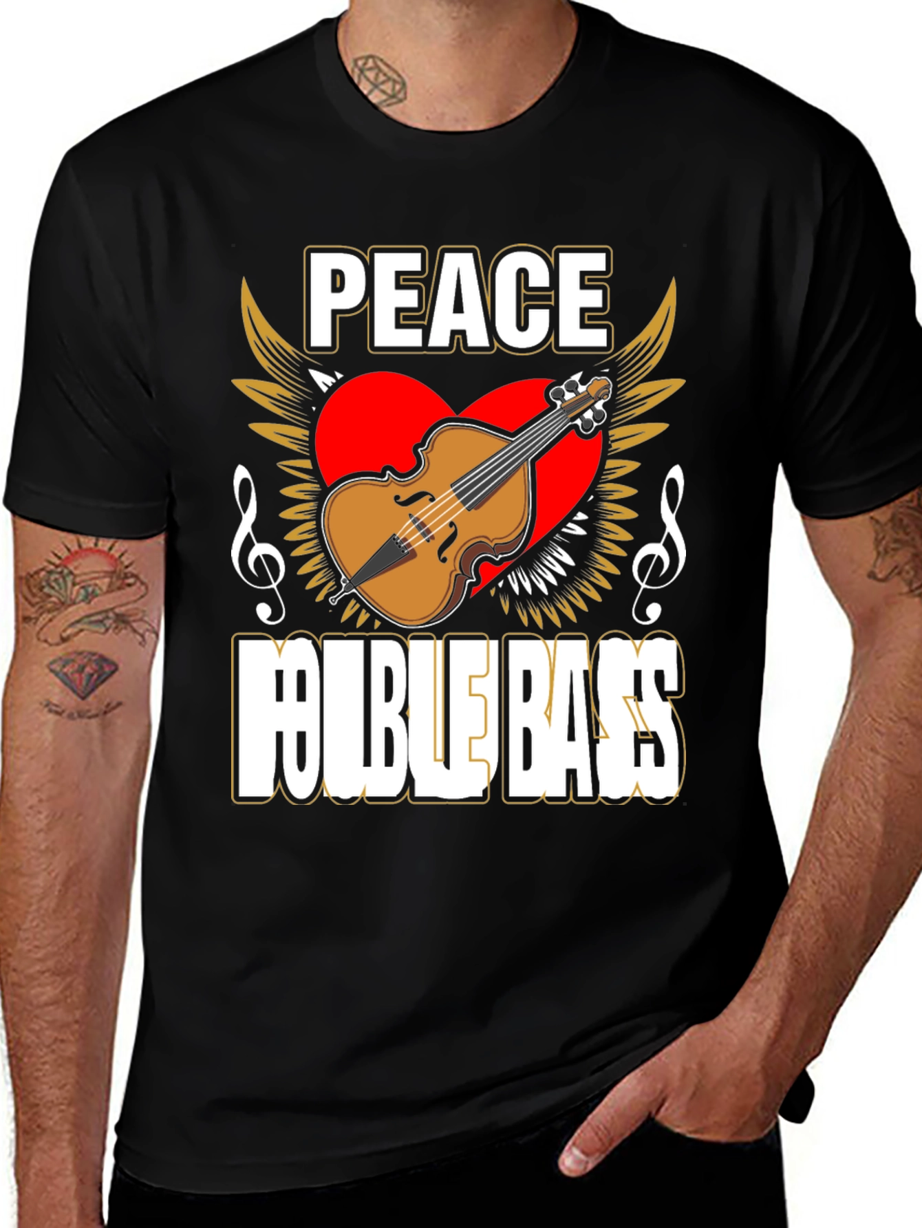Variant 21 of Peace Double Bass Black Graphic Tee