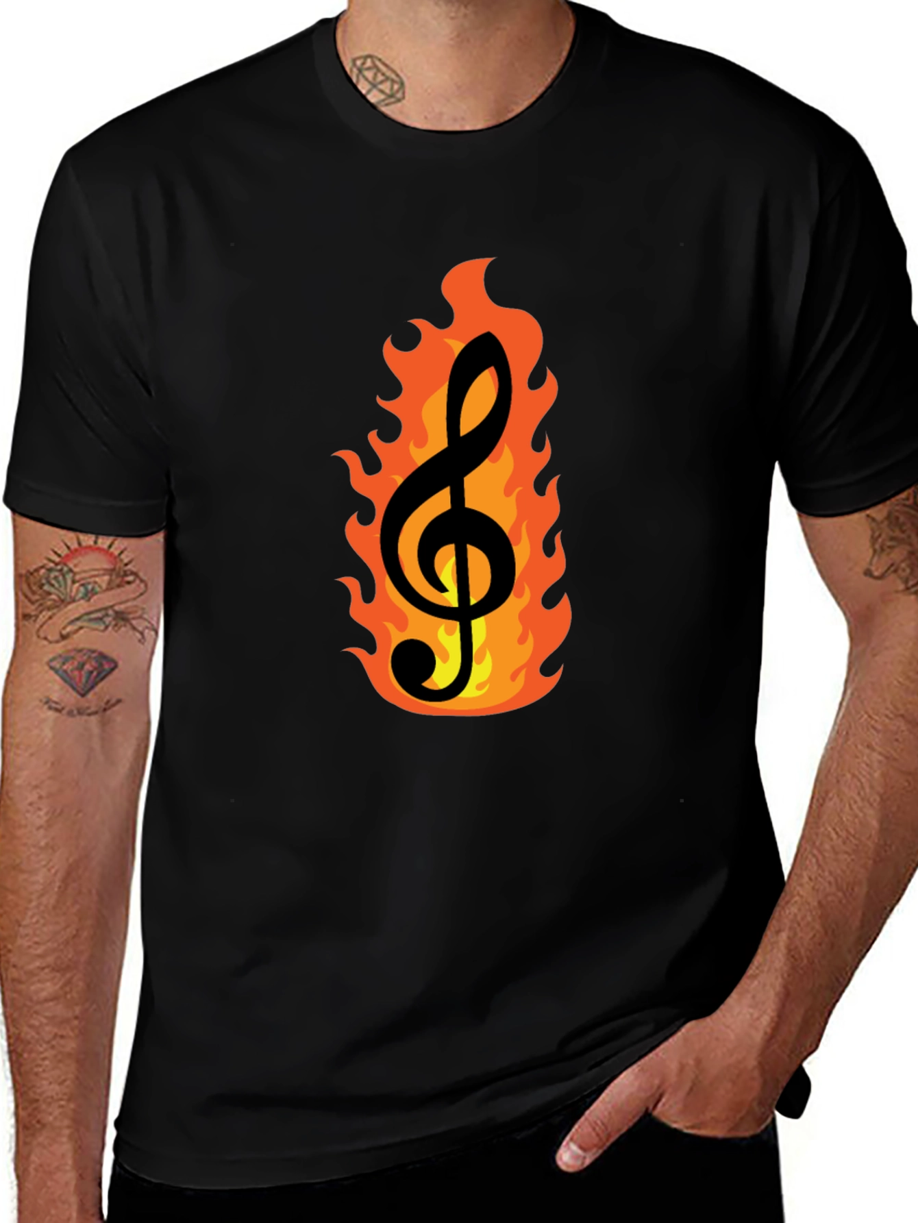Variant 23 of Fiery Treble Clef Graphic Tee - Black Cotton Comfort