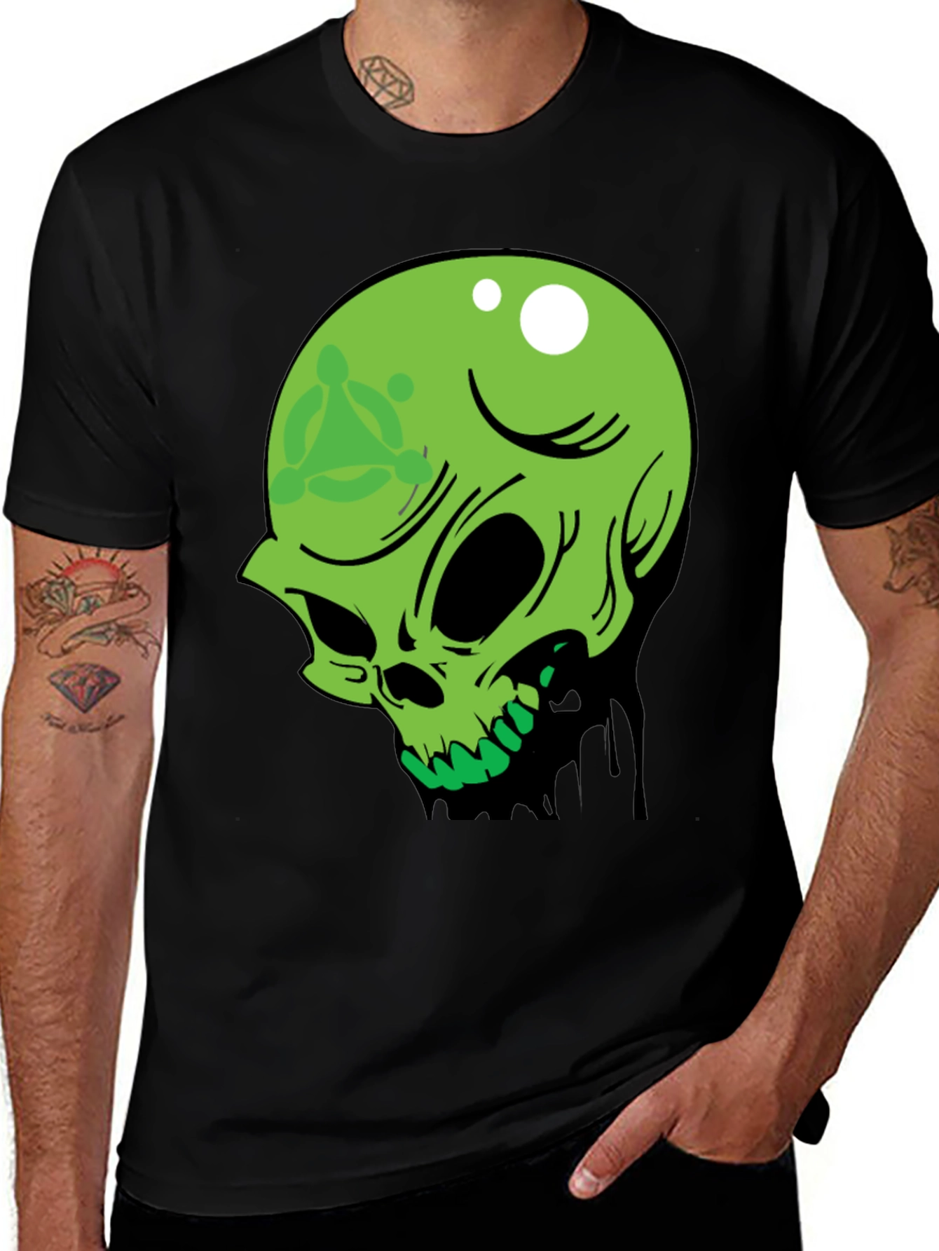 Variant 13 of Green Skull Graphic Tee - Men's Black T-Shirt