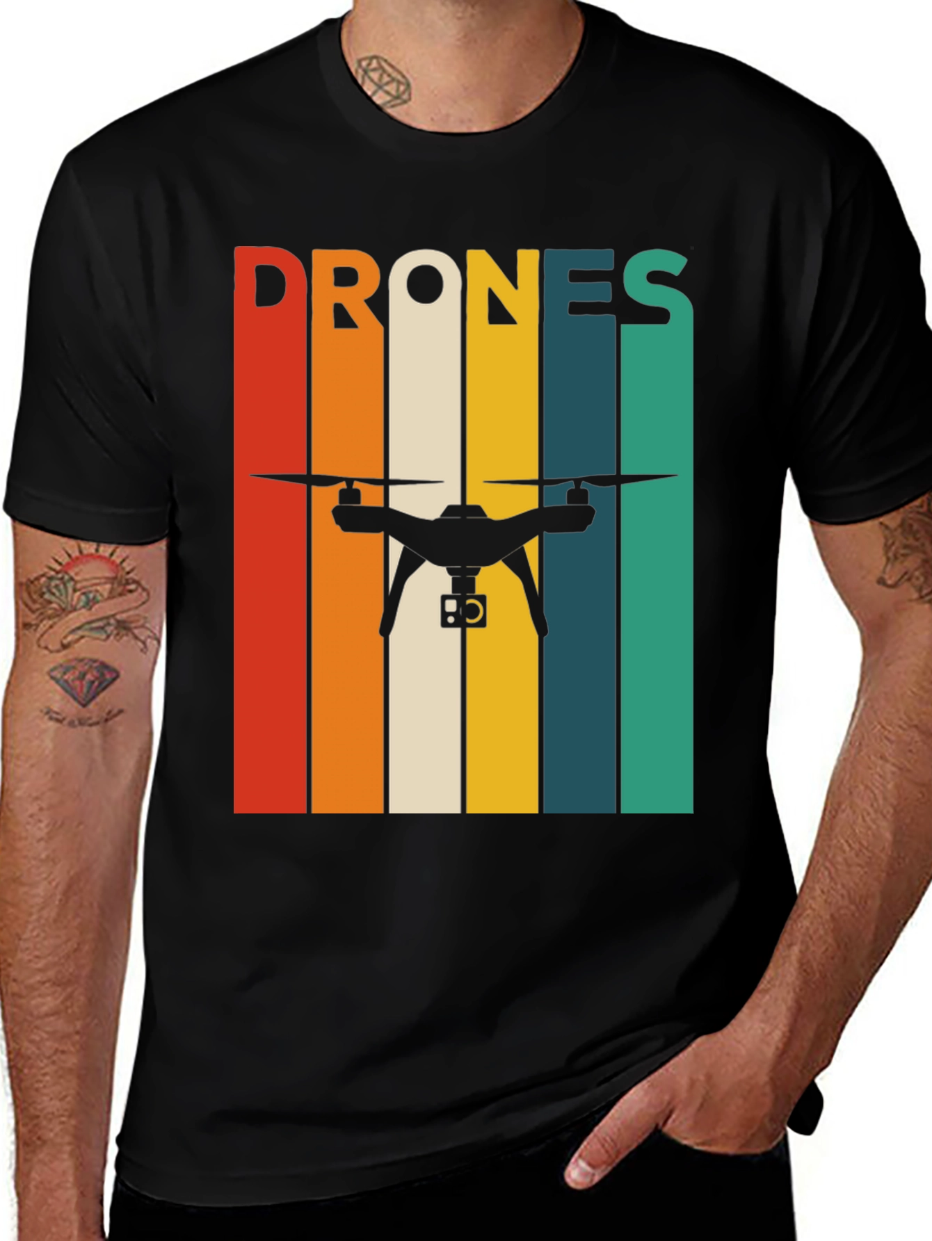 Variant 28 of Retro Drone T-Shirt - Vintage Stripes Tee